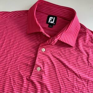 Footjoy FJ Men’s Pink Red Stripe‎ Short Sleeve Polo medium Golf active